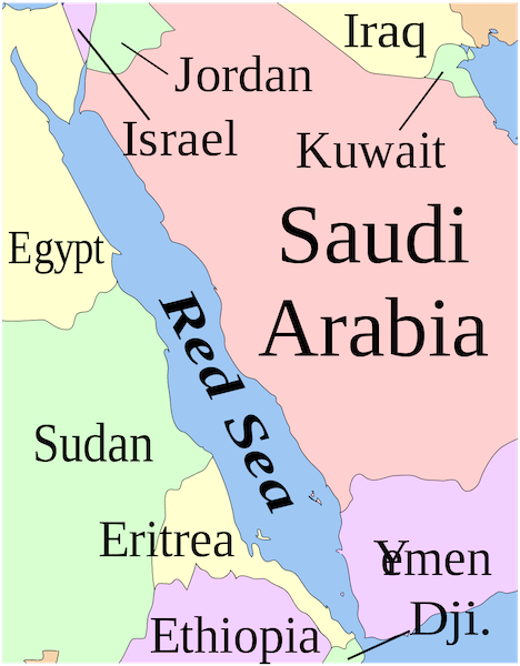 Red Sea map.By BlankMap-World6.svg: Canuckguy (talk) and many others (see File history)derivative work: Presidentman - This file was derived from: BlankMap-World6.svg:, Public Domain, https://commons.wikimedia.org/w/index.php?curid=27496601