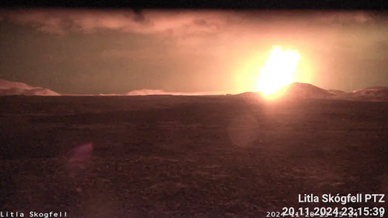 A screenshot from a webcam about a minute after the eruption began late Wednesday 20 Nov.